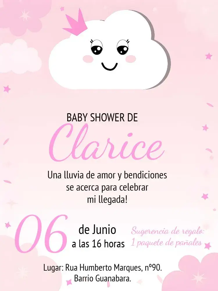 Invitación Baby Shower Rain of Love Sky – tema Baby Shower delicado, pastel, nubes, amor, infantil, moderno