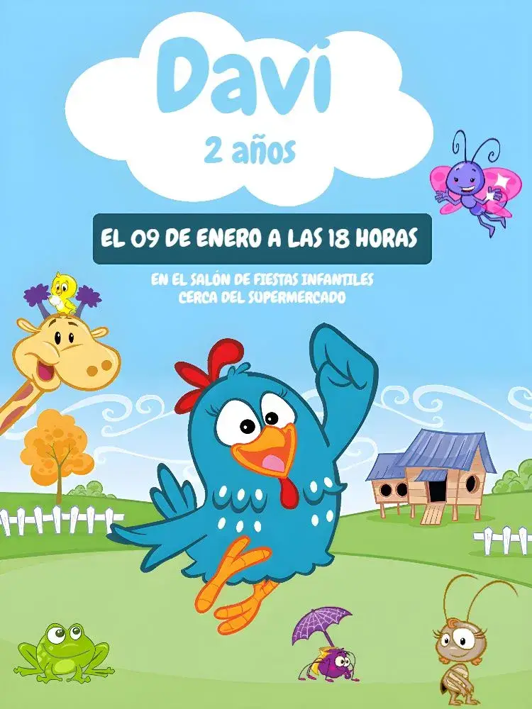 Invitación Gallina Pintadita Mariposita