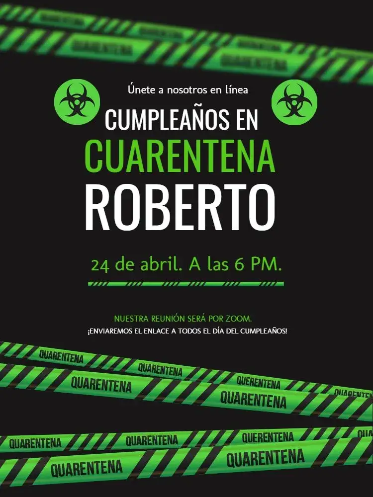 Invitación Fiesta De Virtual Cuarentena Celebración – tema Cumpleaños Infantil moderno, divertido, colorido, jovial, futurista