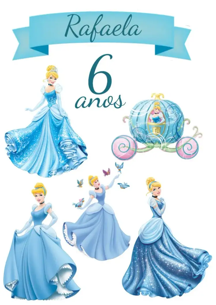 Invitación Topper de Pastel de Cenicienta de Disney – tema Topper de torta azul, princesa, Disney, magia, conto de hadas