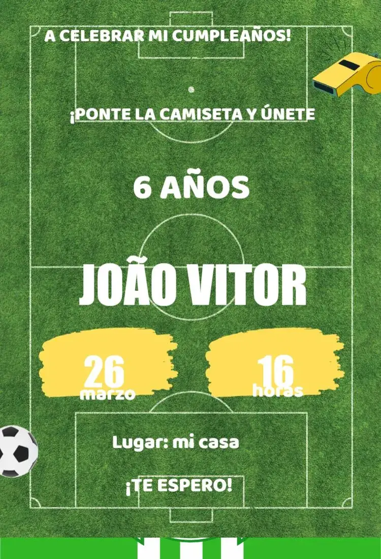 Invitación Silbato Y Campo de Fútbol Equipos
