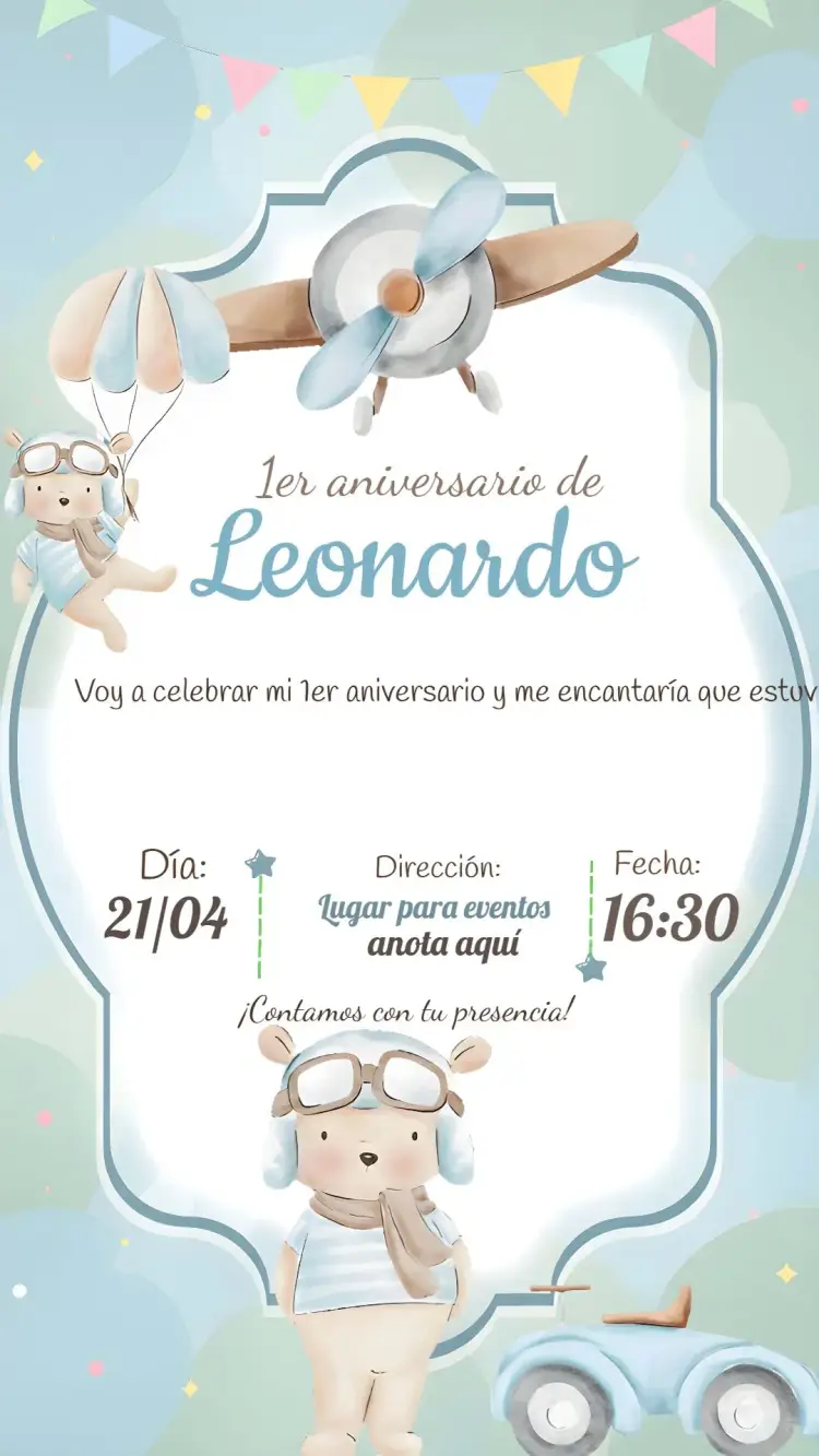 Invitación Oso Aviador Acuarela