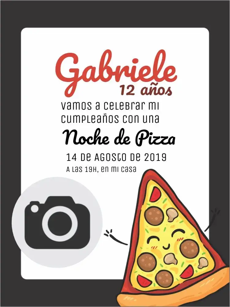 Invitación Pizza Online – tema Cumpleaños moderno, informal, divertido, minimalista, colorido