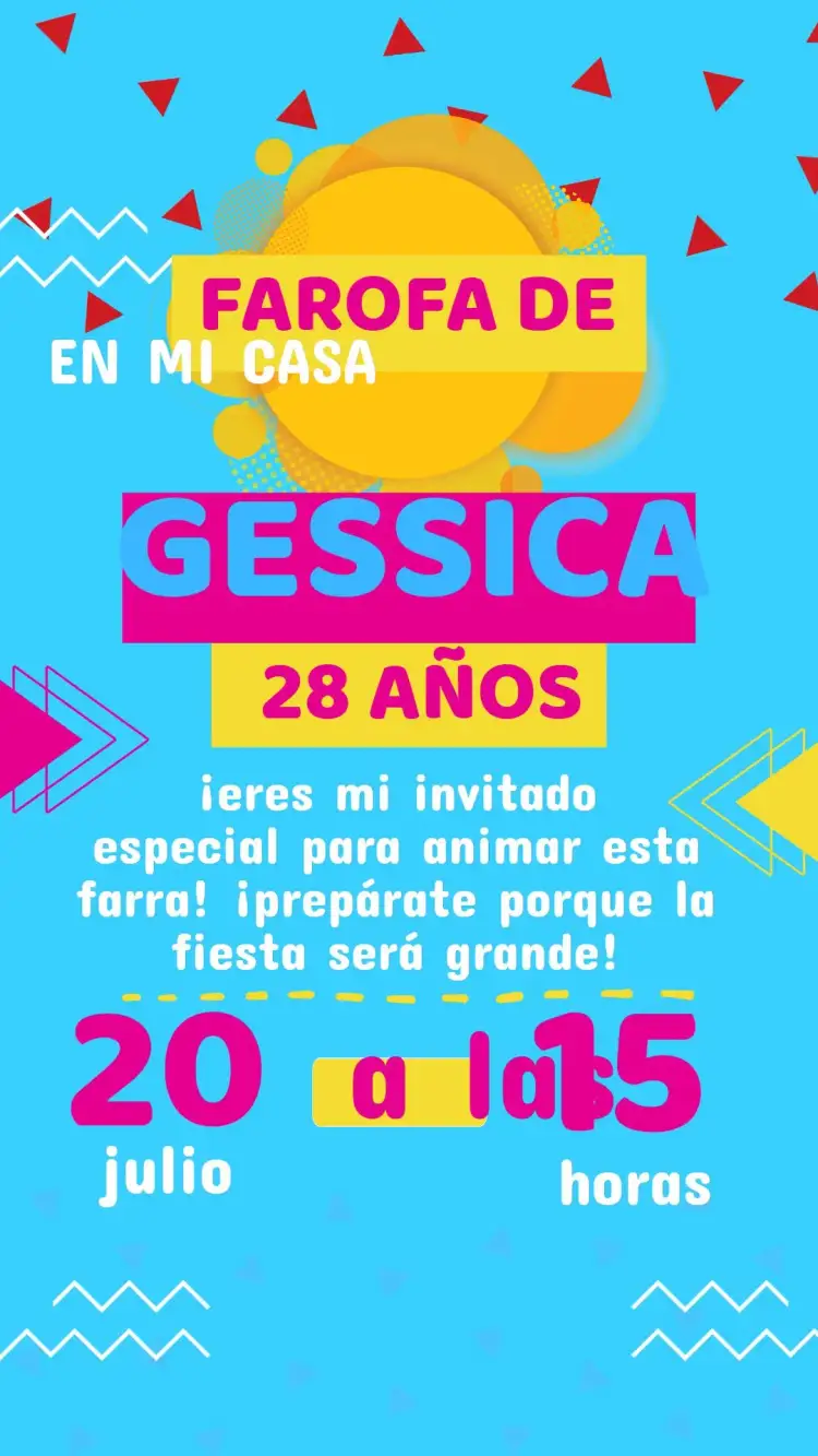 Invitación Invitación Cumpleaños Farofa de gkay – tema Cumpleaños colorido, moderno, divertido, jovial, temático, vibrante