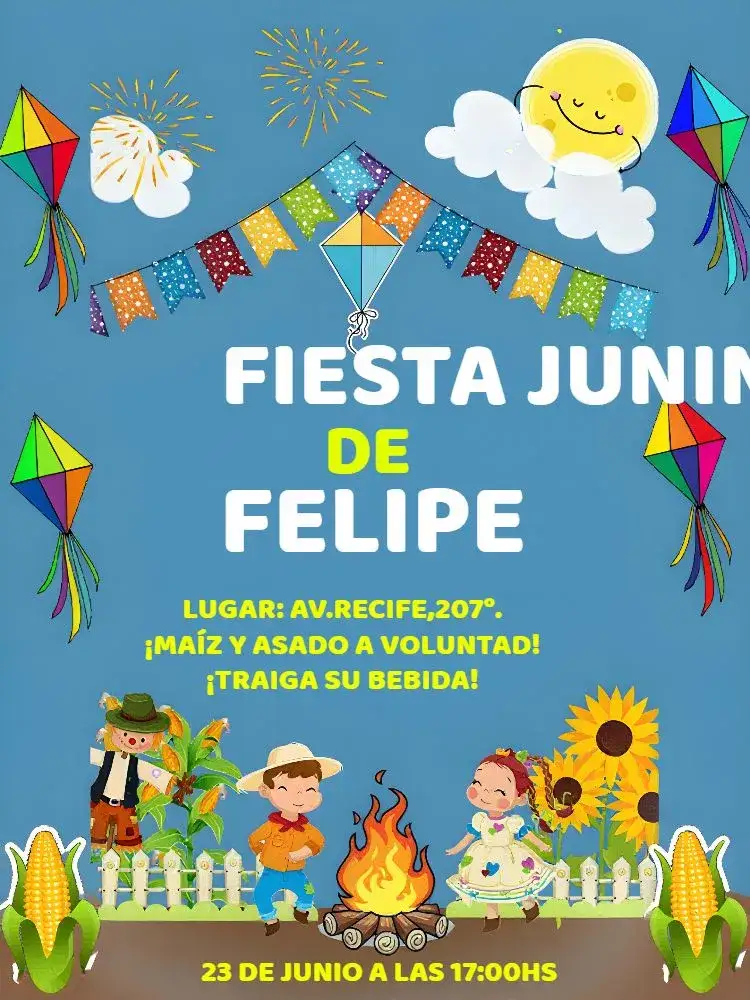 Invitación Arraiá São João Junina – tema Fechas Conmemorativas colorido, tradicional, vibrante, rústico, festivo