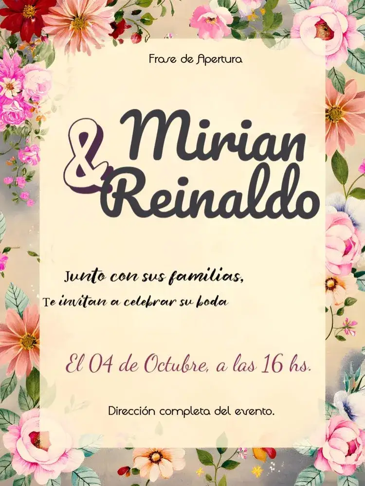 Invitación Boda Floral Vintage Flores – tema Boda floral, vintage, romántico, rústico, elegante, suave