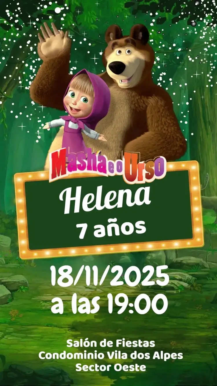 Invitación Masha y el Oso – tema Cumpleaños Infantil colorido, divertido, infantil, ilustraciones animadas, temática de dibujo, alegre