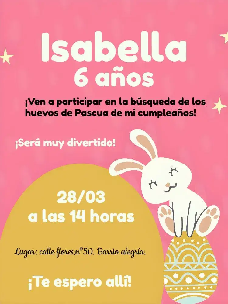 Invitación Pascua Conejo – tema Fechas Conmemorativas dorado, rosa, blanco, conejito, divertido, temático