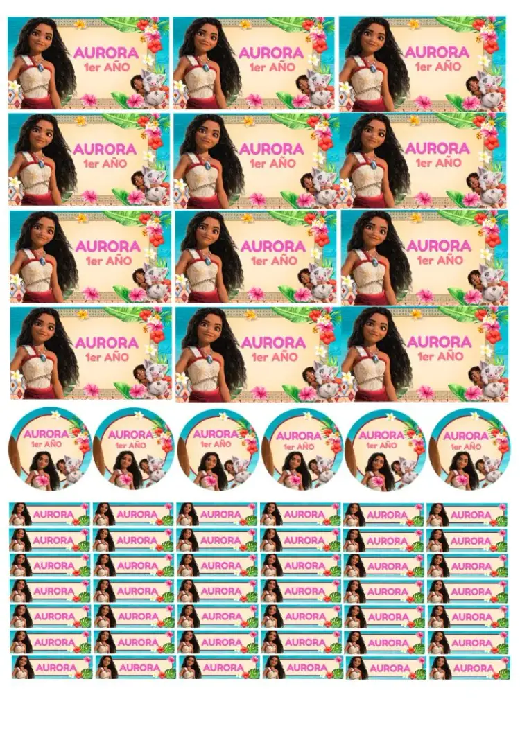 Invitación Etiqueta Escolar Moana 2 Película – tema Más buscados colorido, divertido, aventura, infantil, tropical