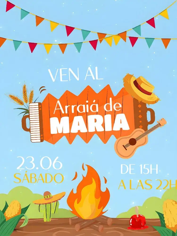 Invitación Fiesta Junina João – tema Fechas Conmemorativas colorido, festivo, tradicional, vintage, rústico