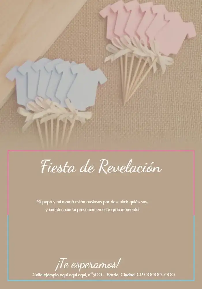 Invitación Revelación de Género del Bebé: Niño o Niña – tema Revelación Bebé azul y rosa, minimalista, moderno, divertido, colorido, delicado