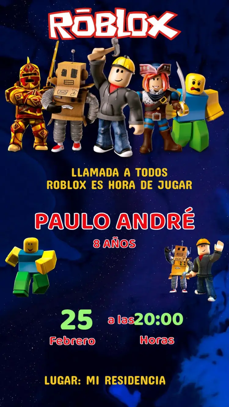 Invitación Invitación Cumpleaños Roblox editable y personalizable