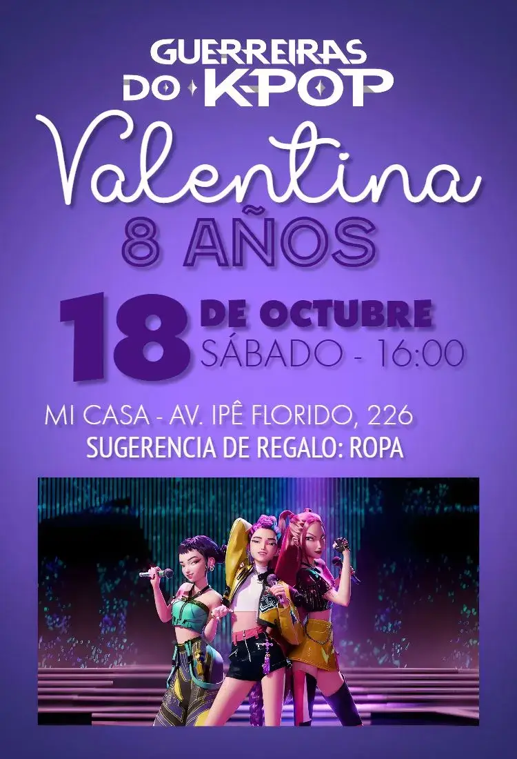 Invitación Cumpleaños Guerreras del Kpop
