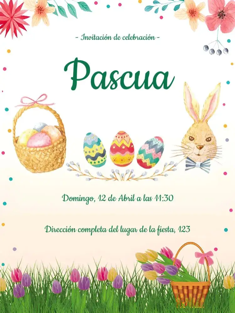 Invitación Pascua Chocolate – tema Fechas Conmemorativas marrón y blanco, conejos, huevos decorados, festivo, chocolate, alegre