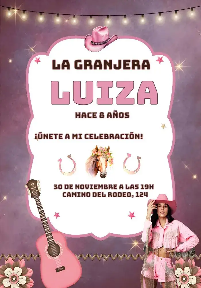 Invitación Ana Castela Rodeo – tema Más buscados país, bohemia, vibrante, colorido, rústico