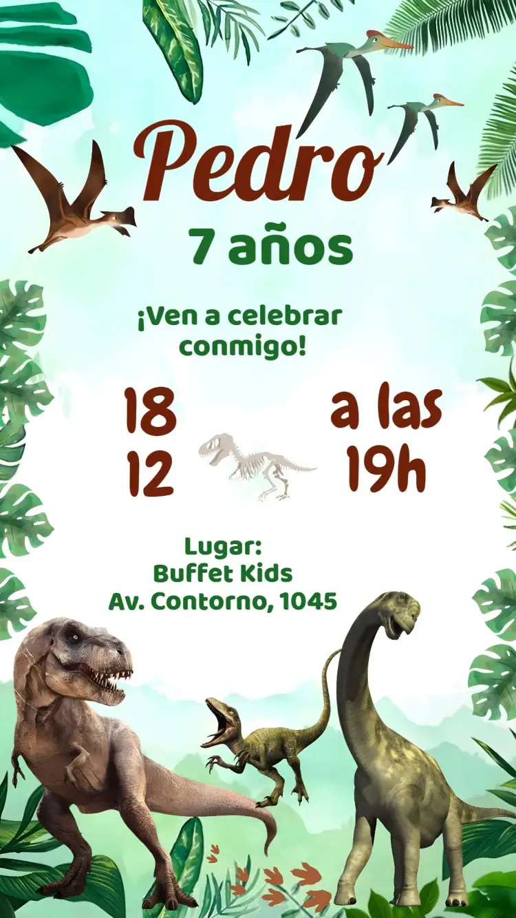 Invitación Dinosaurio – tema Cumpleaños colorido, lúdico, jurásico, aventura, moderno