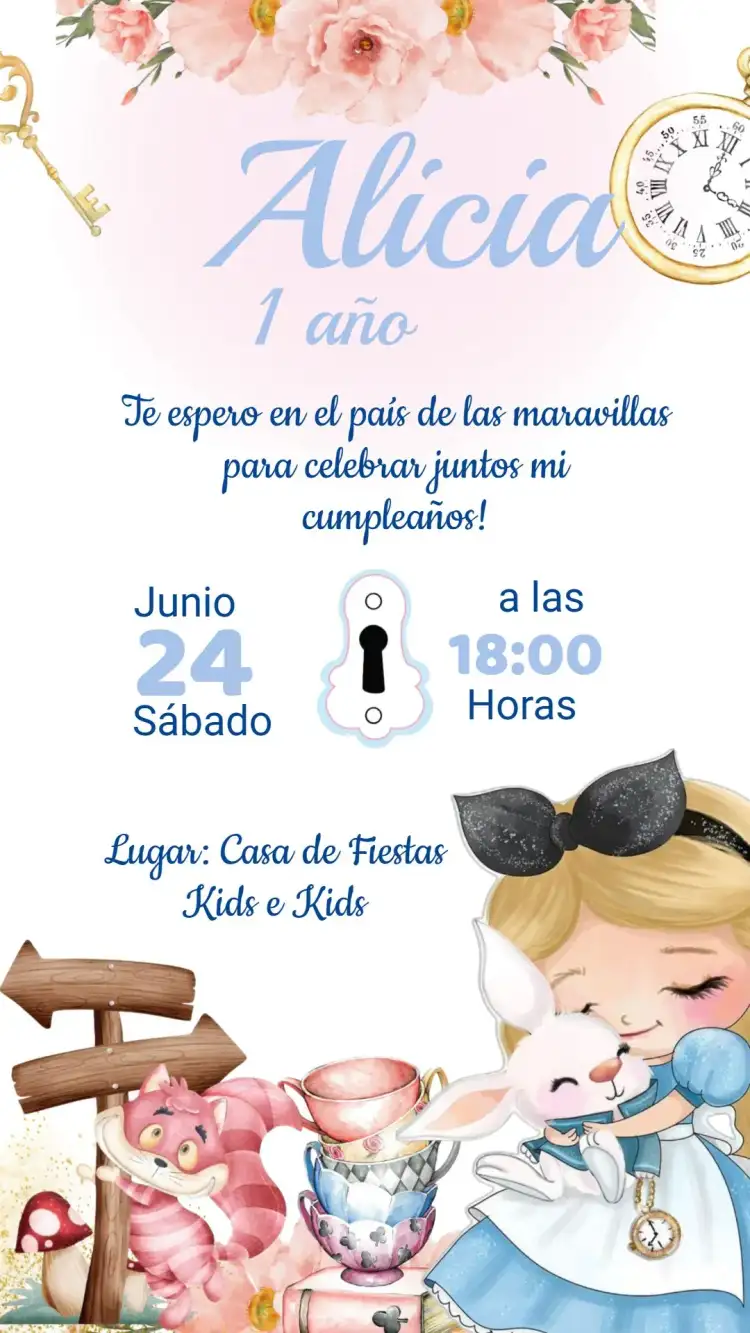 Invitación Cumpleaños Alicia en el País de las Maravillas