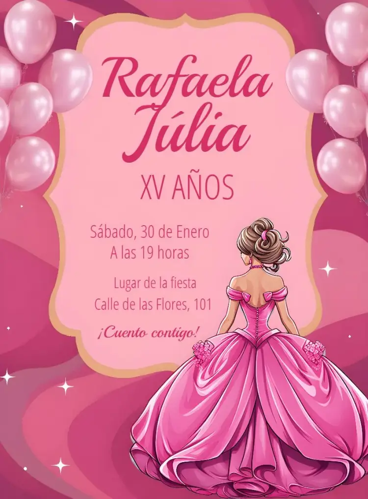 Invitación 15 Años Princesa Rosa