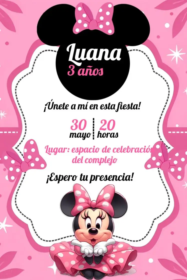 Invitación Minnie Mouse Rosa Disney