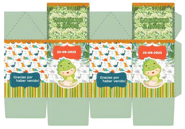 Invitación Cartón Leche Dinosaurio Bebé – tema Más buscados colorido, lúdico, divertido, ilustraciones de dinosaurios, estilo infantil, diseño moderno