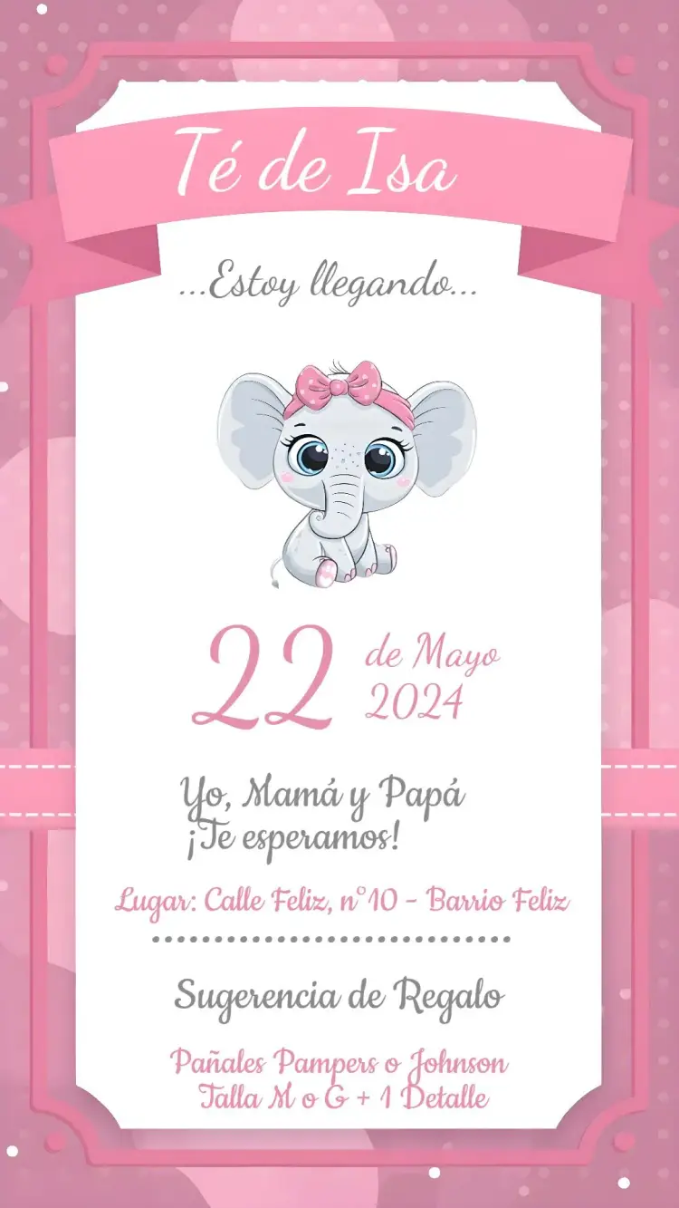 Invitación Baby Shower Elefantito Delicado