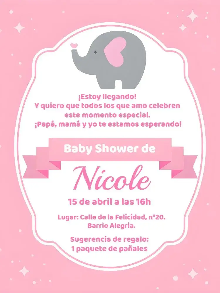 Invitación Baby Shower Elefantita Blanca
