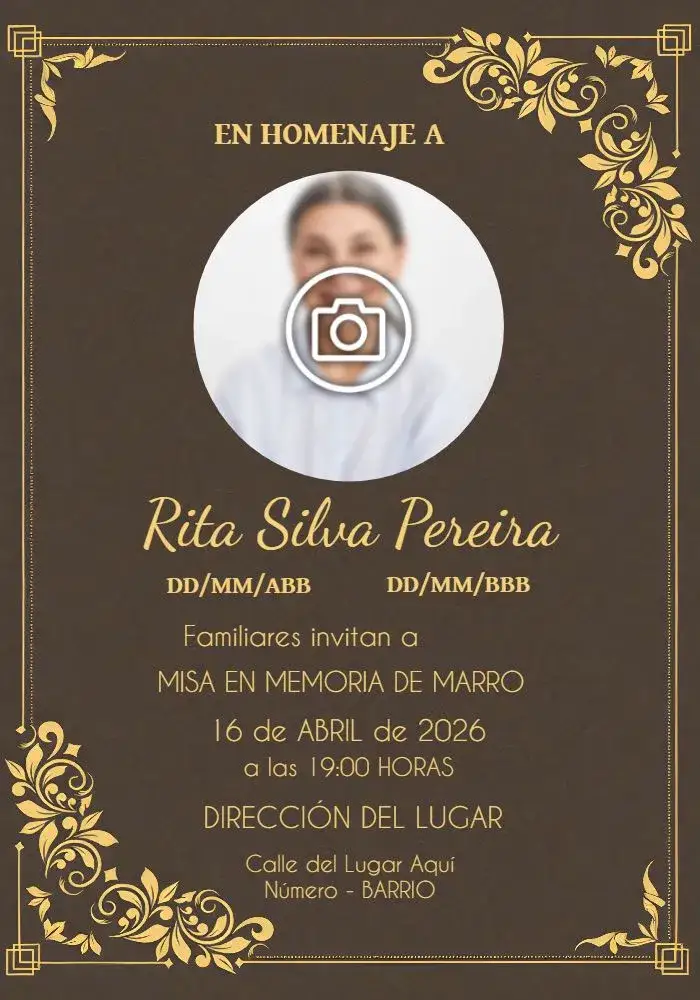 Invitación Misa De Fallecimiento Con Foto Marro – tema Fechas Conmemorativas marrón, amarillo, minimalista, elegante, clásico, tranquilo