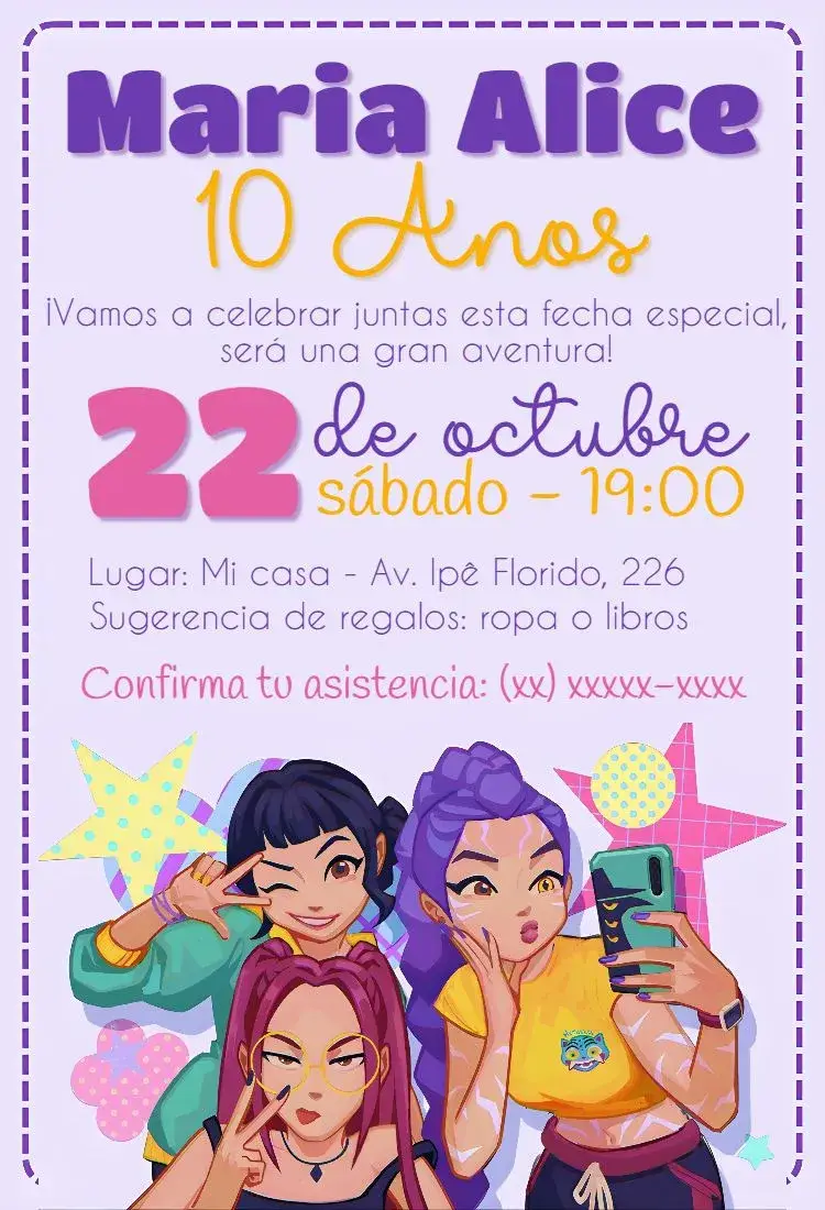 Invitación Cumpleaños Guerreras del Kpop