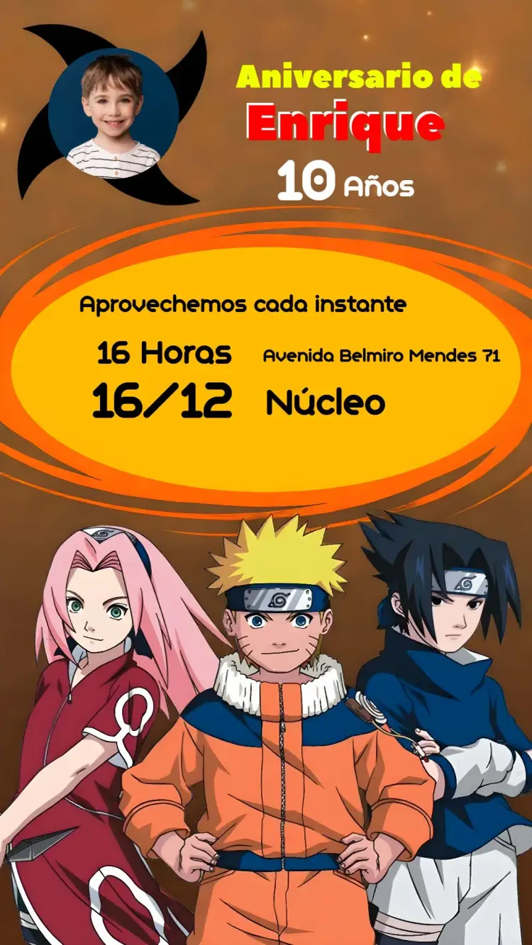 Invitación Naruto Con Foto Anime