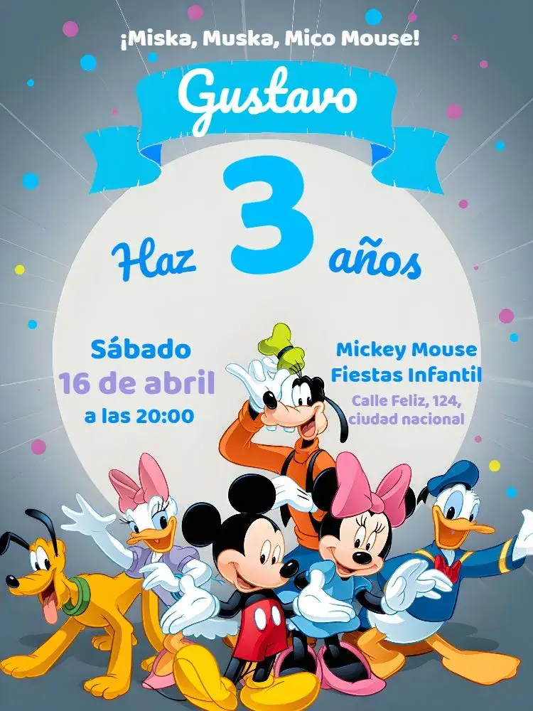 Invitación Grupo De Mickey Mouse Polka Dots