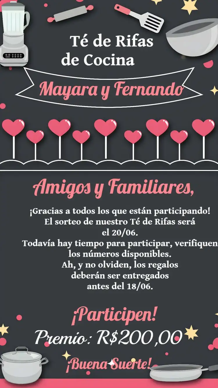 Recordatorio de Rifa de Té de Cocina Floral