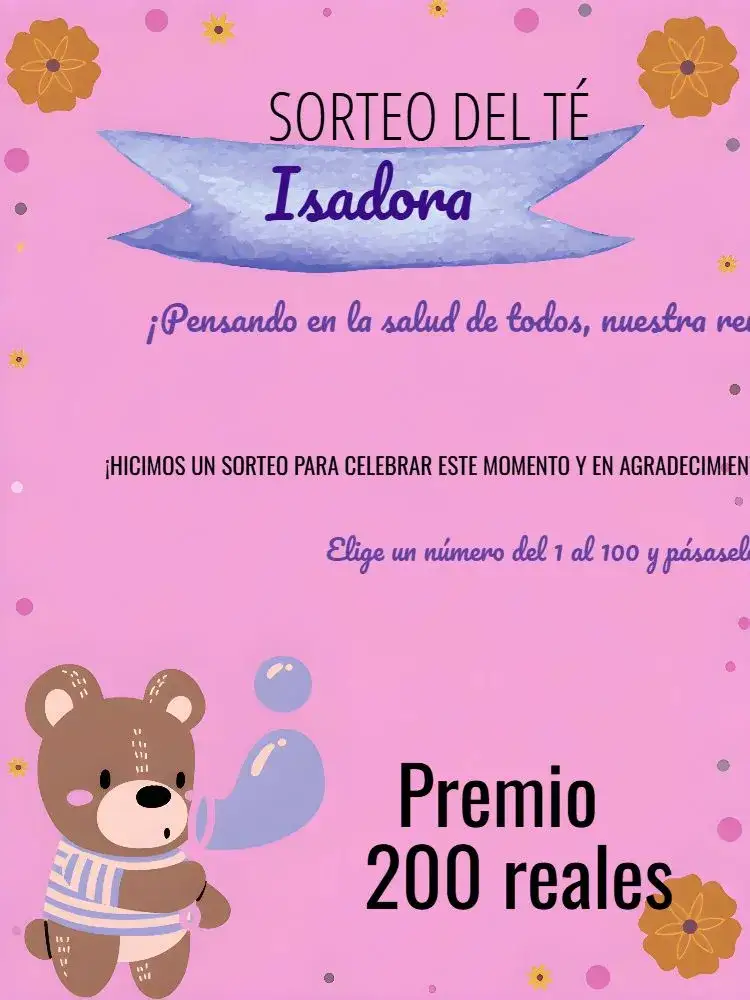 Invitación Té Rifa Osita Osos – tema Té Rifa lila, rosa, azul, marrón, divertido, infantil