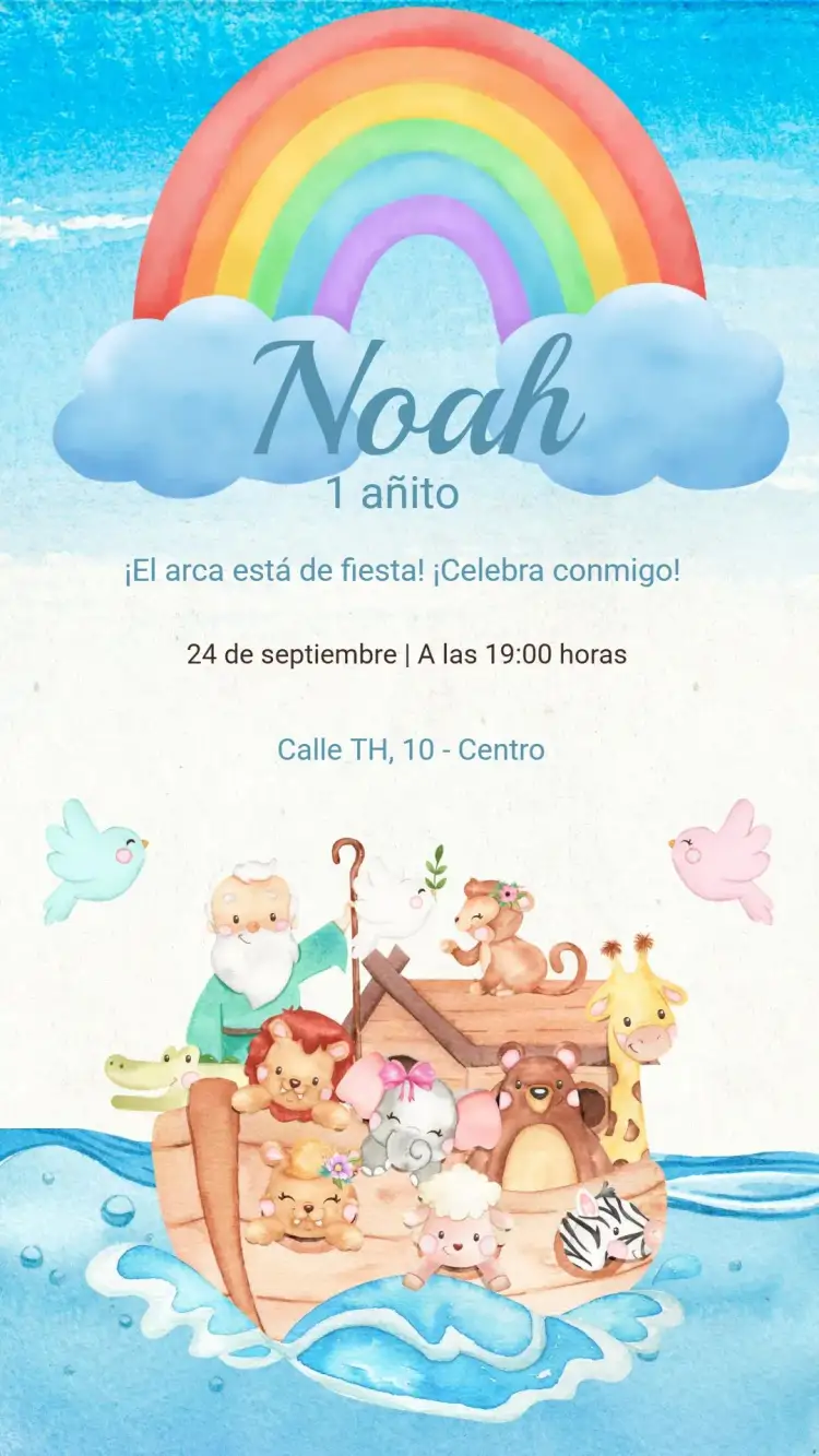 Invitación Invitación Cumpleaños Arca de Noé – tema Cumpleaños Infantil colorido, lúdico, animales, naturaleza, infantil, divertido