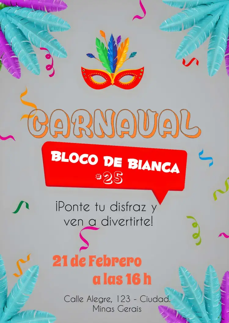 Invitación Bloco De Carnaval Penas – tema Fechas Conmemorativas colorido, carnaval, festivo, brincalhón, moderno