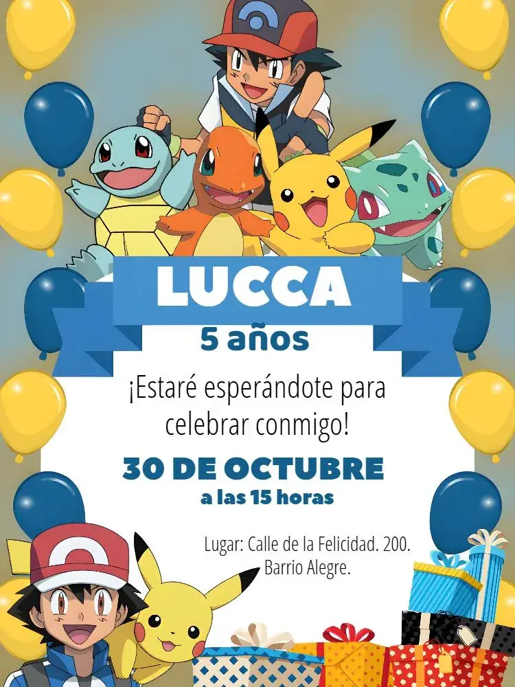 Invitación Pokemon Pikachu