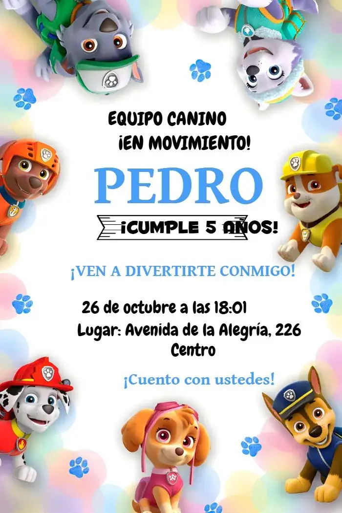 Invitación Patrulla Canina Azul – tema Cumpleaños Infantil azul, tema infantil, personajes divertidos, ilustraciones coloridas, estilo moderno