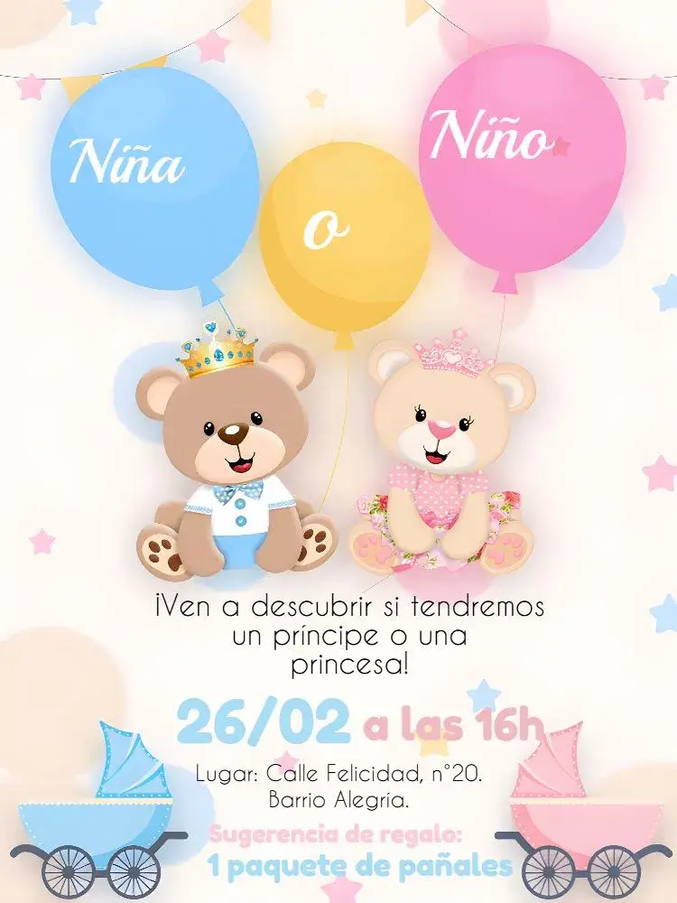 Invitación Baby Shower Ositos de la Realeza Azul