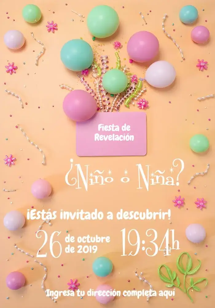 Invitación Chá de Revelación Niño o Niña Simple – tema Revelación Bebé delicado, sencillo, minimalista, azul y rosa, fiesta de bebé, zapatitos