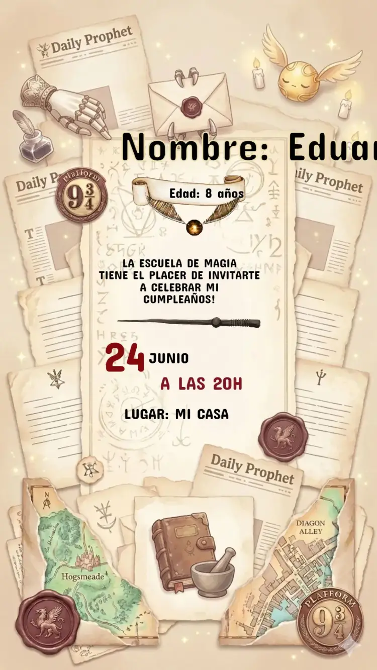 Invitación Cumpleaños Infantil Harry Potter