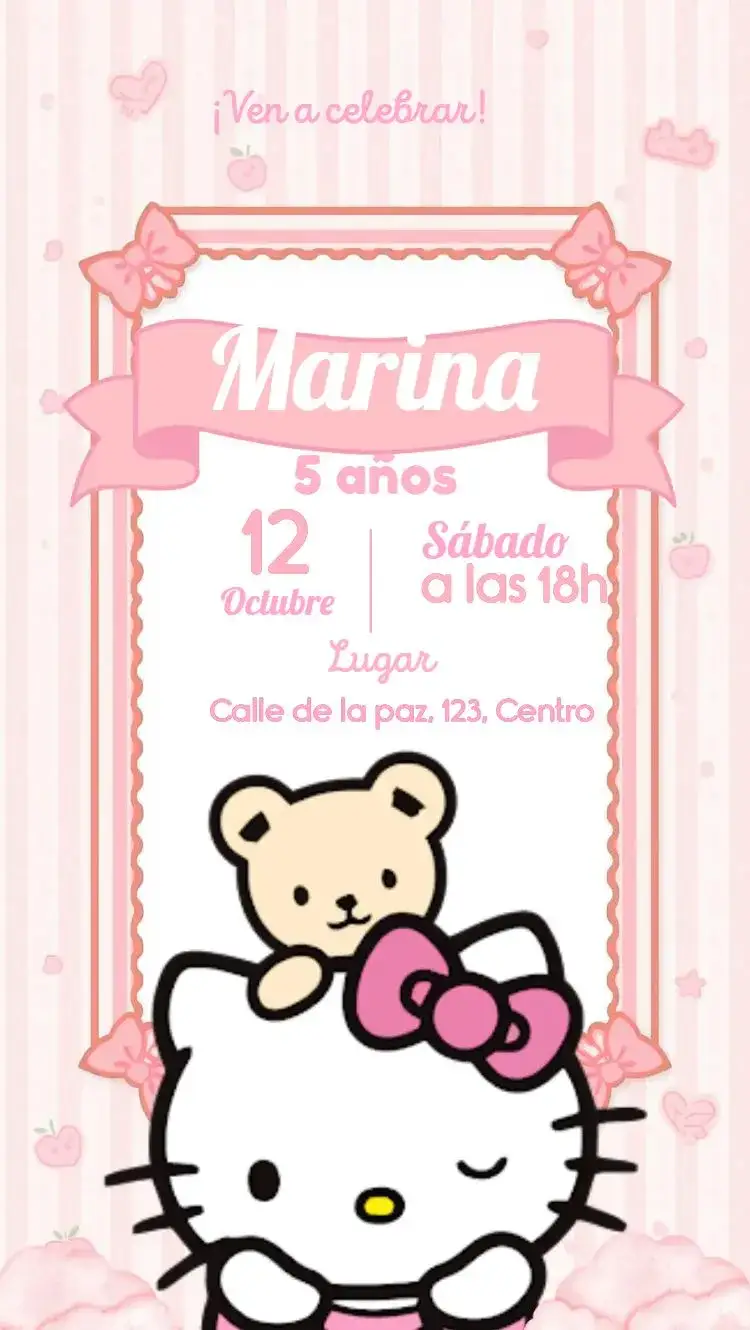 Invitación Hello Kitty – tema Cumpleaños Infantil gata de dibujos animados, infantil, festivo