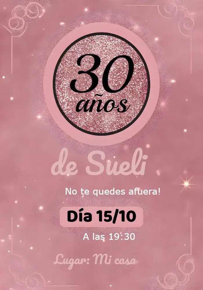 Invitación Glitter Adulto – tema Cumpleaños brillantina, rosa, negro, elegante, moderno, festivo