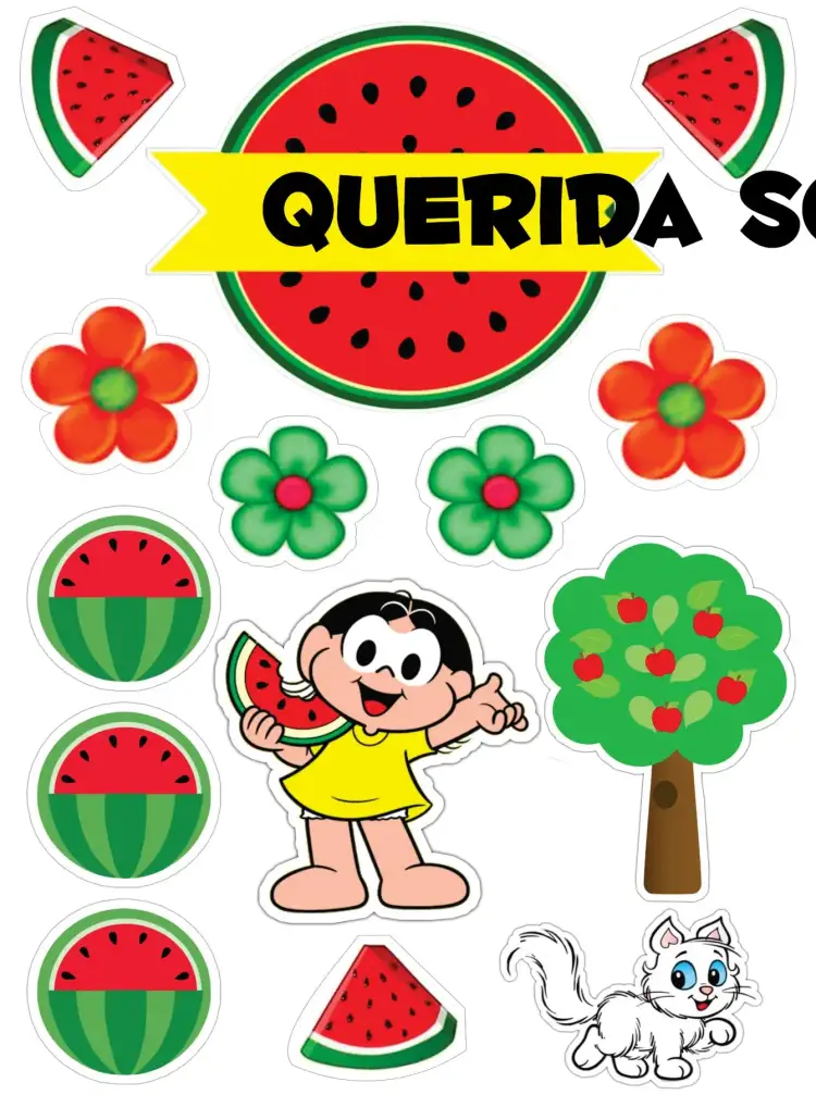 Invitación Magali – tema Topper de torta colorido, lúdico, divertido, infantil, frutas, quadrinhos