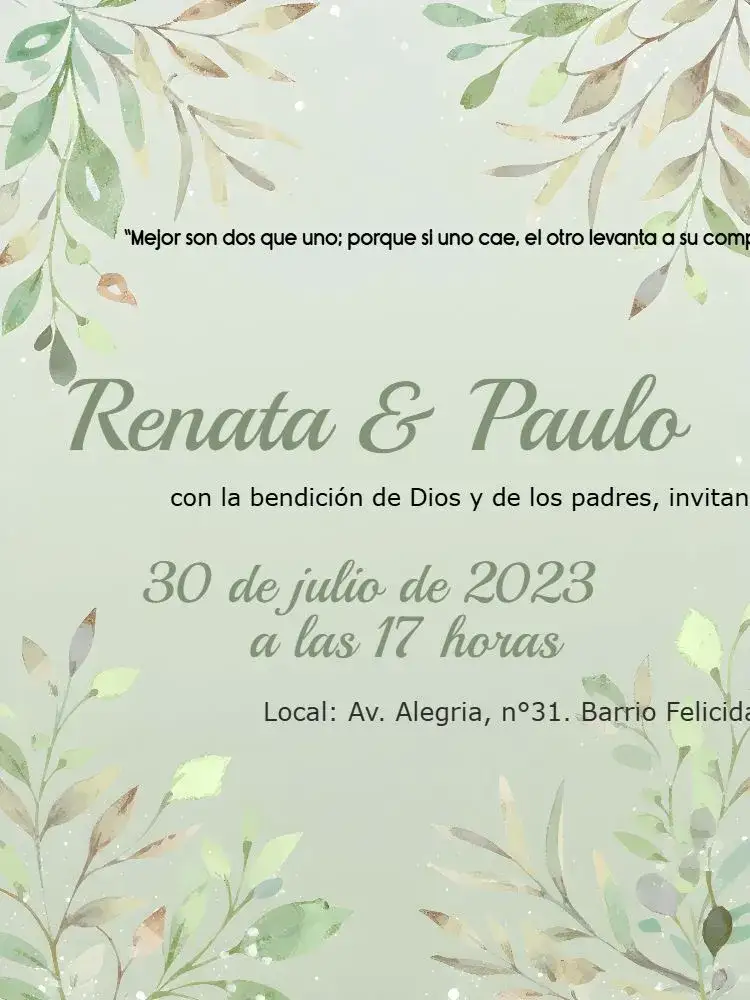 Invitación Casamiento Follaje Novios – tema Boda vegetación, elegante, dorado, moderno, discreto, natural
