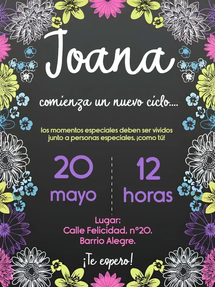 Invitación Pizarra Floral Chalkboard
