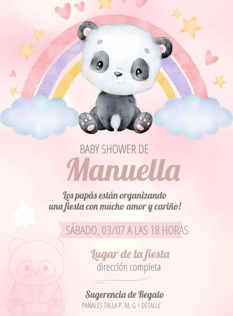 Invitación Baby Shower Panda Pink Elephant Diaper
