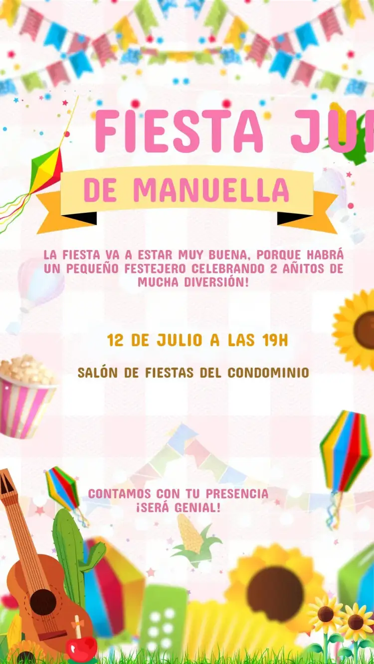Invitación Invitación FIESTA JUNINA – tema Fechas Conmemorativas colorido, tradicional, vintage, rústico, festivo