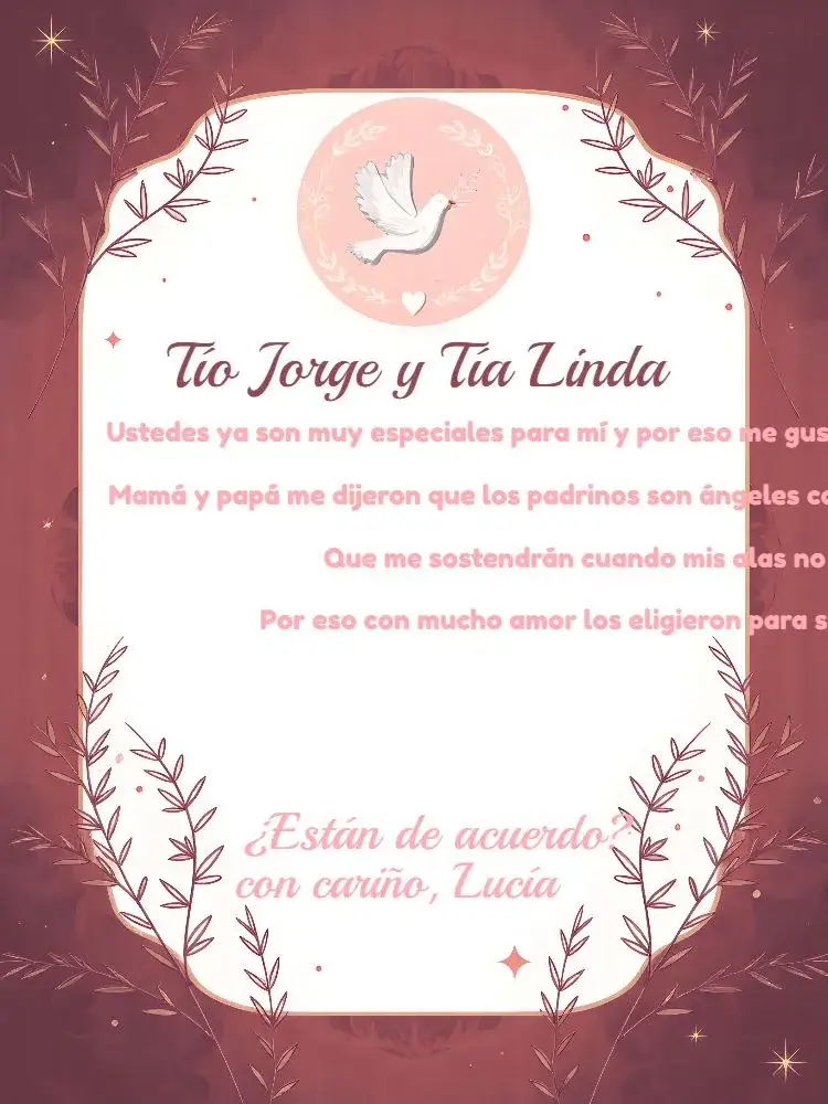 Invitación Bautizo Padrinos Angelita Rosa – tema Bautismo delicado, angelitos, rosa y blanco, religioso, minimalista