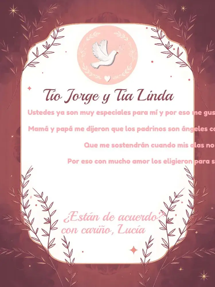 Invitación Bautizo Padrinos Angelita Rosa