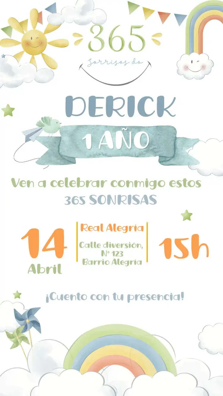 Invitación 365 Sonrisas editable y personalizable