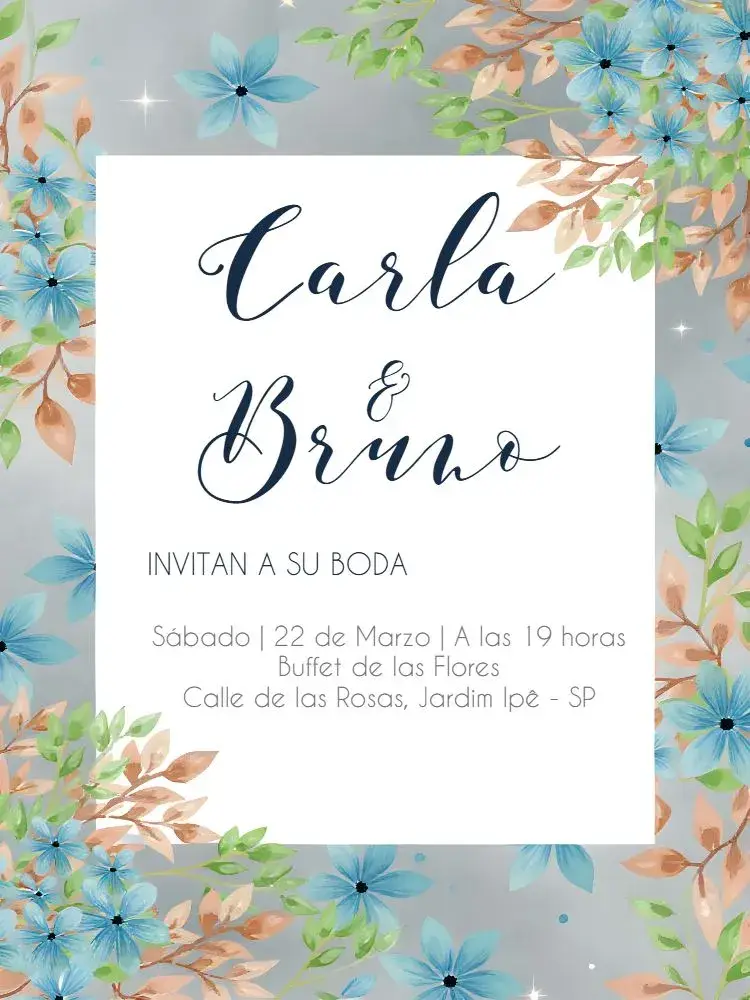 Invitación Boda Floral Minimalista Azul